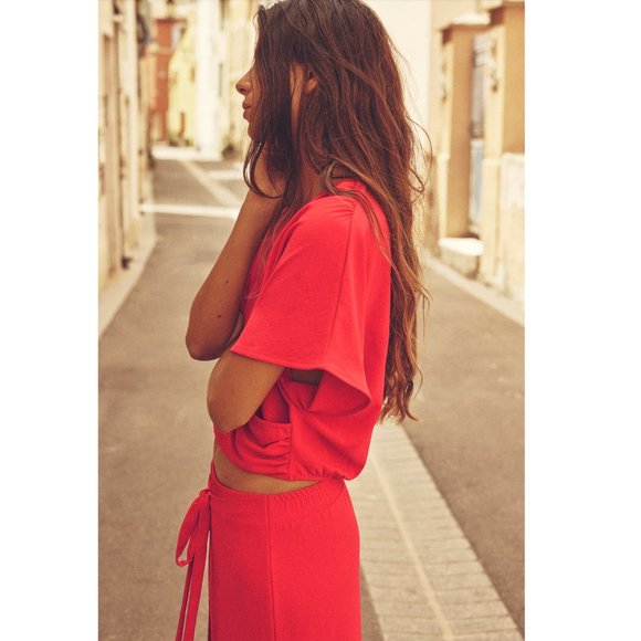 BLOGGER'S FAVE! Zara 2 Piece Red Pants And Wrap Top Set NWT - Picture 11 of 16